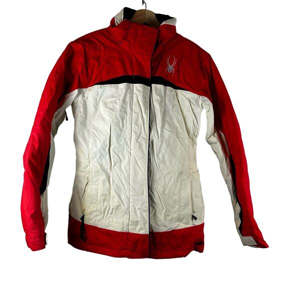 Spyder Womens XT 5000 White and Red Ski Snow Zip up Jacket Size 10 Insulated - Picture 1 of 16